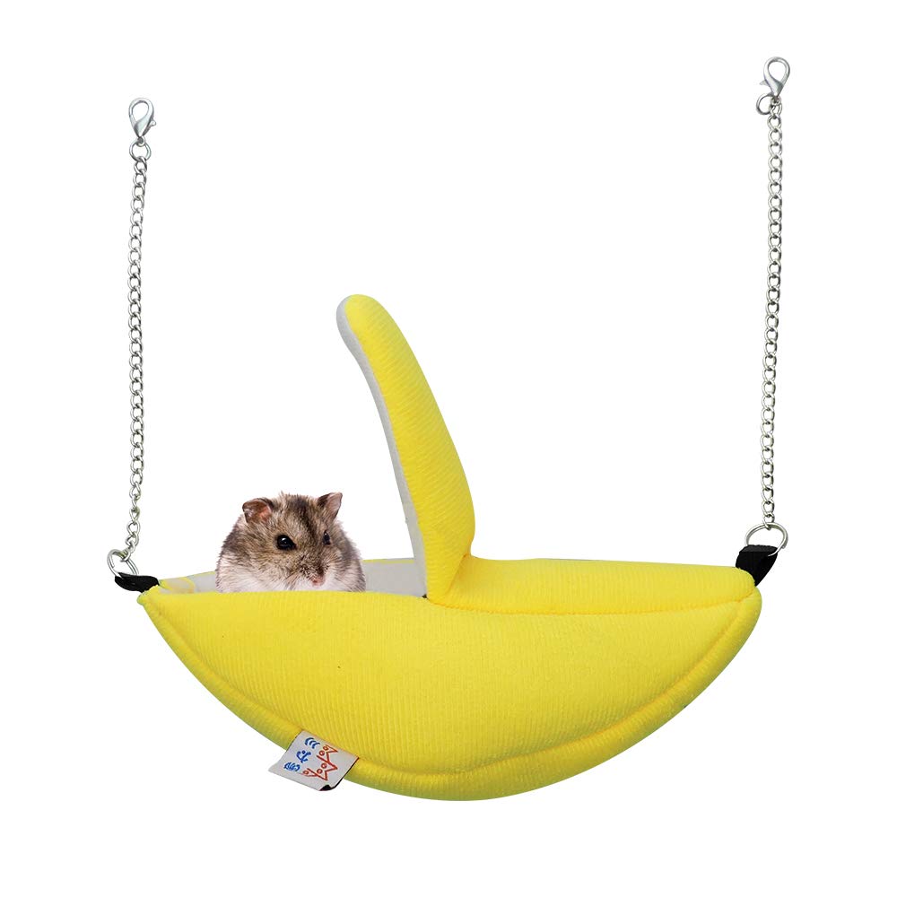 WishLotus Hamster Hammock Bed, Banana Hammock Flannal Hamster Hut Sleeping Nest, Cozy Hanging House Moon Boat Hut for Guinea Pig, Squirrel, Gerbil, Hamster (Yellow)