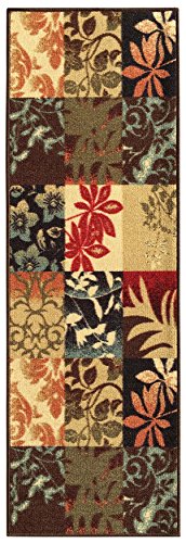 Rubber Backed 21" x 60" Italian Floral Panel Boxes Brown Multicolor Non-Slip Runner Rug - Rana Collection Kitchen Dining Living Hallway Bathroom Pet Entry Rugs RAN2029-25