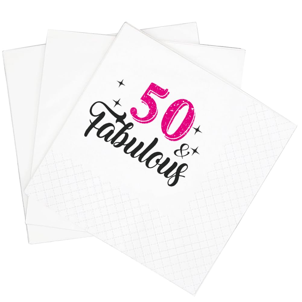 Photo 1 of SharkBliss 50th Birthday Cocktail Napkins, 100 Pack 50 And Fabulous 50th Birthday Party Disposable Beverage Paper Cocktail Napkins 2-Ply, 5x5" (50 & Fabulous)