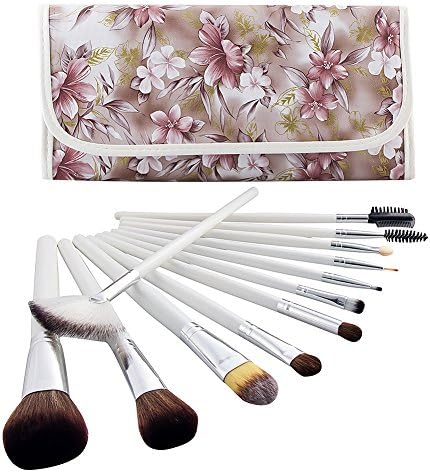 Summifit 12 Pcs Professional Makeup Brushes Set Foundation Contour Eyeshadow Eyeliner Powder Brush Kit Cosmetics Tools with Azalea Flower Pattern Case