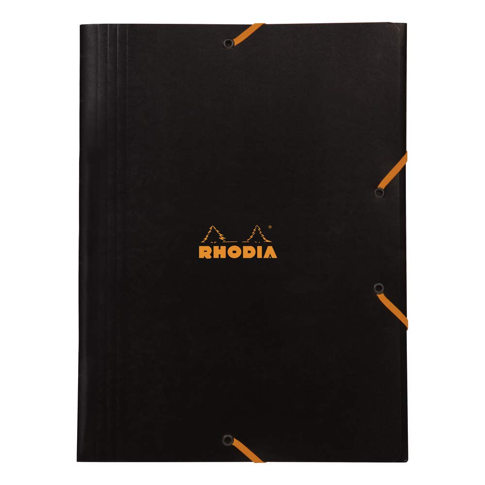 RHODIA 24329C - Elastic File Folder - Cardboard Pocket with 3 Black Flaps - 24x32 cm - Resistant Coated Card - Office Storage and Document Filing A4 Format - Filing