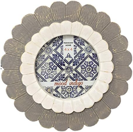 Parisan Home Picture Frame Rustic Gray Ivory Flower Round Ceramic 4 X 4