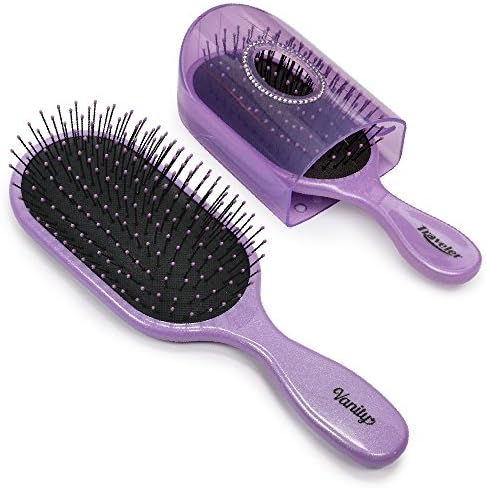 LIMITED QUANTITY/PERFECT GIFTS! NuWay 4Hair! Vanity with Traveler! Professional Detangling Paddle and Travel Brushes - BEST for WET DRY THIN FINE THICK CURLY or STRAIGHT HAIR! GREAT 4 KIDS! (Purple)