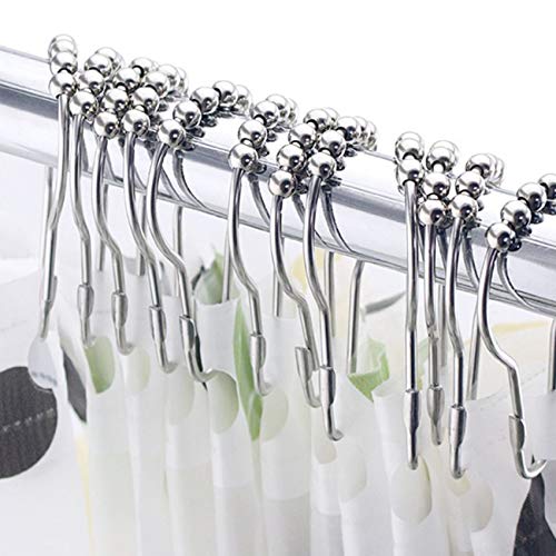 Bamyko 12PCS Shower Curtain Hooks Rings, Shower Curtain Rings, Stainless Steel Metal Glide Shower Hooks Rings for Bathroom Shower Rods Curtains - Polished Chrome - Thumbnail 5