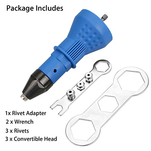 EEEKit Rivet Gun for Cordless Drill Electric Rivet Nut Gun Riveting Tool Cordless Riveting Drill Adaptor Insert Nut Tool w/ 3-pack Convertible Head