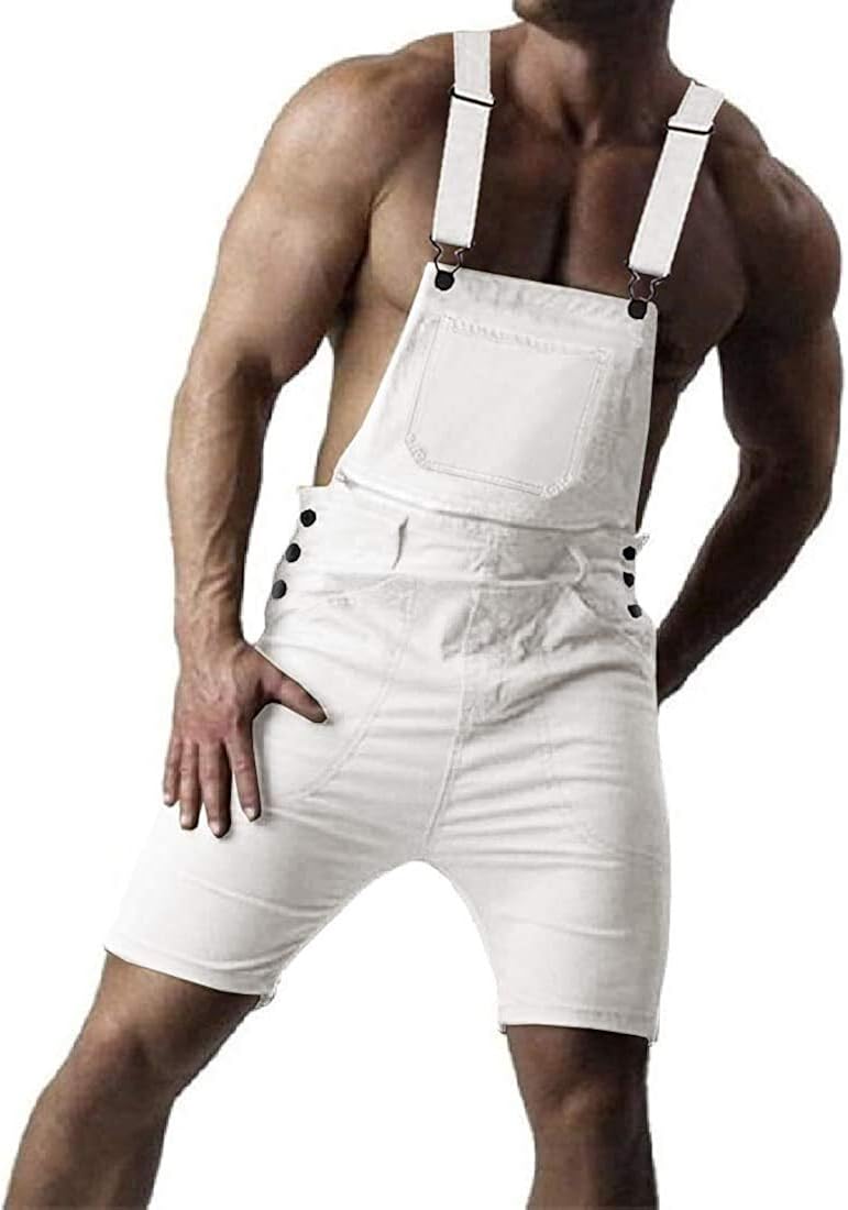 Screenes Herren Latzhose Denim Overall Shorts Vintage Bib Mens Denim