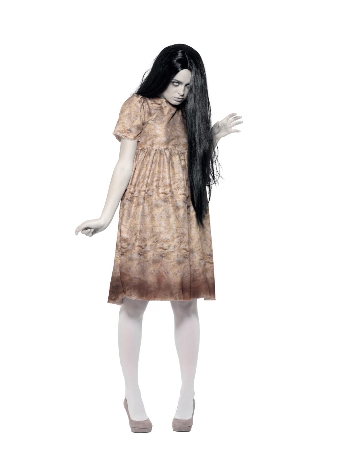 Smiffys Evil Spirit Costume, Grey with Decayed Dress & Wig, Halloween Adult Fancy Dress, Halloween Dress Up Costumes