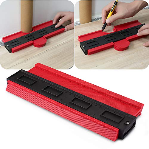 Allinone Contour Gauge Duplicator - Plastic Profile Gauge Shape Duplicator, Multi-functional Shaping Measure Ruler Standard Wood Marking Tool for Precise Measurement(25cm-3, Red)
