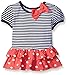 Gerber Graduates Little Girls' Toddler Short Sleeve Drop Waist Top with Hemmed Double Ruffle, Navy Stripe, 5T