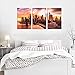 Canvas Painting Wall Art Decor New York City Skyline Sunset Framed Ready to Hang - 3 Panels Printed Artwork 60 inch Wide Skyscrapers River Bridge Road Painting For Home Living Room Decoration