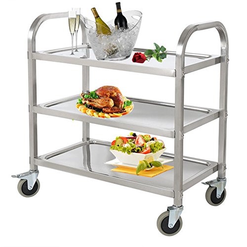 PANO 3 Shelf Stainless Steel Utility Cart with Wheels Service Cart for Kitchen Restaurant Bar, 220lb Capacity
