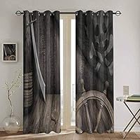SONGDAYONE Ships Wheel Outdoor Curtain Steering Wheel with Old Jolly Roger Flag and Saber in Pirates Ship Control Room Art Privacy Protection W72 x L63 Inch Brown