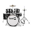 RockJam Complete 5-Piece Junior Drum Set with Cymbals, Drumsticks, Adjustable Throne and Accessories – Black
