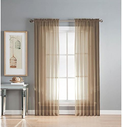 HomeStyles Light Fashions - Rossi - Mocha -Rod Pocket Panel 100% Cotton Mode Voile Panneau - High Thread Window Curtains - 1 Panel Set - 54" x 84" / 137cm x 213cm (54" x 84" / 137cm x 213cm, Mocha)