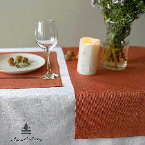 Linen & Cotton Tischläufer Stoff Wasserdicht Fleckschutz Pflegeleicht Pietro - 100% Leinen, Coral Rosa (47 x 250 cm) Läufer Tisch Decke Gartentisch Biertisch für Garten Outdoor Restaurant – Bild 2