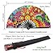 OMyTea Large Bamboo Rave Festival Folding Hand Fan for Men/Women - Chinese Japanese Handheld Fan with Fabric Case - for Electronic Dance Music Party, Performance, Decorations, Gift (Fantasy Flowers)
