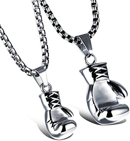 Unisex Titanium Steel Boxing Gloves Pendant Necklace for Men and Women Lovers Silver Gold Black