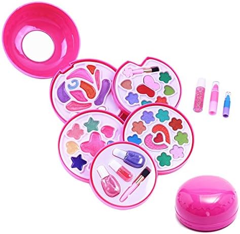 Girls Makeup Set Dress up Cosmetics Makeup Kit for Pretend Play, Daily Use Water-soluble Safety Tested, 5 Trays-hamburger, 5 and up