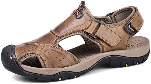 WINWANT Men's Leather Outdoor Sport Hiking Sandals Athletic Fisherman Beach Genuine Leather Sandals