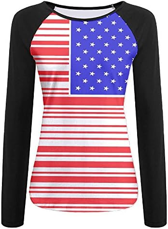Women's America Stars And Stripes Flag T Shirt,Long Sleeve Tee For Woman