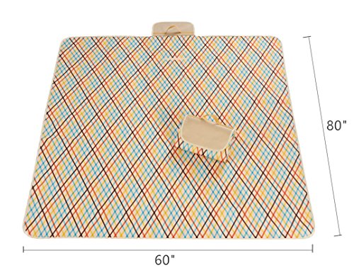 NaturalRays 80x60 Family Picnic Blanket with Tote, Extra Large Foldable and Waterproof Camping Mat for Outdoor Beach Hiking Grass Travel (Bisque)