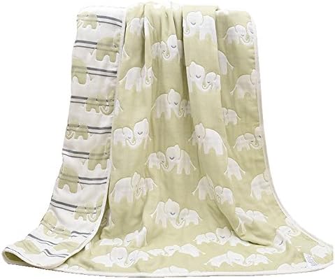 Lightweight/Portable Baby Untra Soft Crib/Bed Quilt Blanket All Weather For Babies Or Toddler,Organic Muslin Cotton Quilts/Blankets/Comforter Elephant (Grass Green)