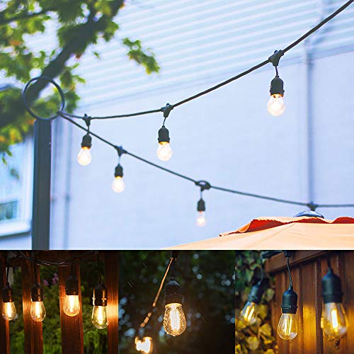 Outdoor String Lights 48Ft Patio Lights with 15 2W LED Dimmable Vintage Edison Bulbs, Commercial Grade Yard Lights Created a Soft Warm Ambiance for Your Gazebo Bistro Backyard Deck Parties-S14