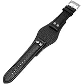 Dioway for Fossil CH2891 Leather Watch Bands 22mm Replacement with Stainless Steel Buckle - 22mm Fossil CH2891 Leather Watch Strap (Black)