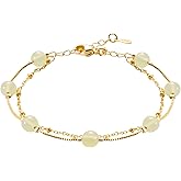 Watforsh Layered Jade Bead Bracelet for women Stackable Green Jade Chain Bracelet