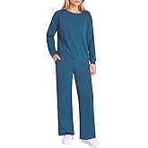 Pintage Women's Petite Sweatsuits Wide Leg Sweatpants and Sweatshirt Sets Loungewear