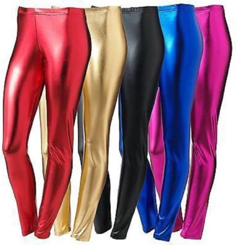 Womens Ladies American Foil Shiny leggings Disco Stretch PVC Pants Wet Look 80s Small Medium Large 8 10 12 14 (M/L (12-14), Gold)