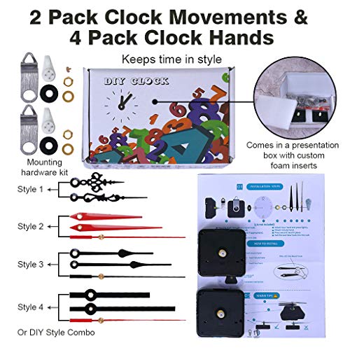 EMOON 2 Pack Wall Clock Movement Mechanism with 4 Pack Clock Hands