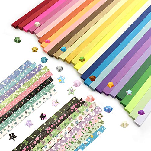 Wartoon Double Sided Origami Stars Paper and Single Sided Floral and Four-Leaf Clover Paper Set, 2150 Sheets