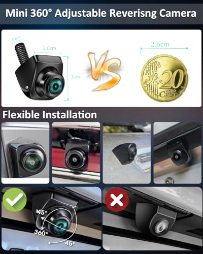 Vtopek universal rear view camera: 8 modes at the touch of a button, quick installation | 360° Rotatable OEM Look for Concealed, 170° Wide Angle, Night Vision, IP69 Waterproof Reversing Camera Retrofit NTSC for Car