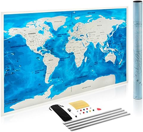 Scratch Off World Map Poster - Write and Remember Your Travel Plans - US States Outlined , 32 x 23 inches , Scratcher , Marker , Cloth , Pin , Simple Holder Included - Perfect Gift for Travelers