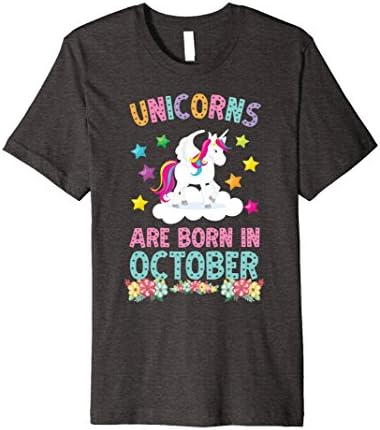 Mens Unicorns Are Born In October Birthday Girl &amp; Halloween Shirt 3XL Dark Heather