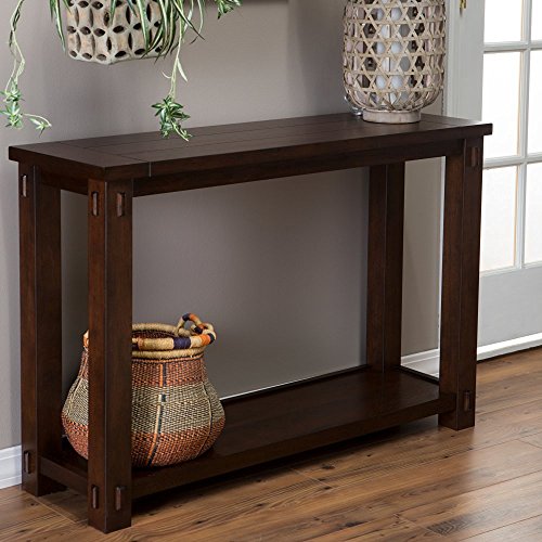 Modern Rustic Acacia Wood Accent Console Table with Shelf and 2 Drawer