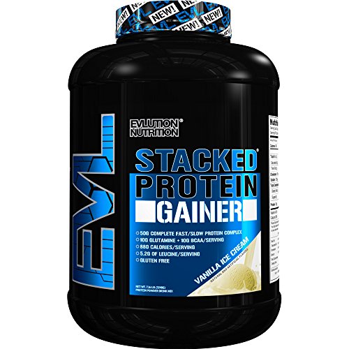 Evlution Nutrition Stacked Protein Gainer 7lb Protein Powder With 50 Grams of Protein, 10 Grams of BCAAâ€™s and 10 Grams of Glutamine (Vanilla Ice Cream)
