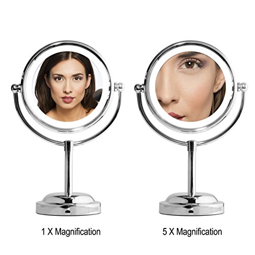 Mirror With Lights - MY CANARY LED Makeup Mirror With Battery /USB Powered,1x/5x Magnifying Light Up Mirror,Double Sided Vanity Mirror For Bathroom Or Bedroom Countertop,Desk Mirror With 360° Rotation - Thumbnail 7