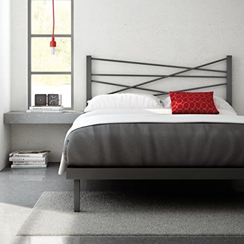 Amisco Crosston Metal Platform Bed, Queen Size 60", Magnetite/Glossy Grey