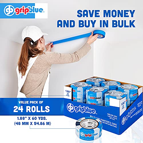 GripBlue Blue Painters Tape 2 inch Wide, Masking Tape Blue 1.88in x