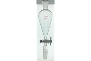 DONLAB EBJ-2000 Glass 2000ml Conical Separatory Funnel with Lower Ground Glass Joint 24/40, PTFE stopcork, Glass Stopper