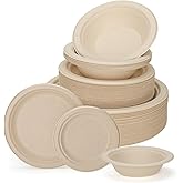 75 Pcs Disposable Paper Plates and Bowls Bulk, 25 Pack Compostable Paper Plates and Bowls Dinnerware Set, Include 7 Inch & 9 Inch Plate, 12 Oz Biodegradable Bowl for Birthday Party Dinner Camping