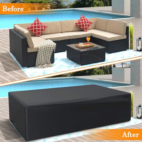 EASYBUYTECH 420D Heavy Duty Patio Furniture Cover, Outdoor Rectangular Table and Chair Set Cover, Waterproof Outdoor Sectional Set Cover,250x200x80cm