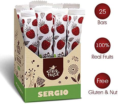 Raspberry Fruit Bars - Fruit Snacks to Go - Healthy Fruit Snack Bars Raspberry Gluten Sugar Nut Free - Organic Vegan Dried Fruit Bars - 100% Real Fruit Raspberry Snacks (Case of 25 bars)
