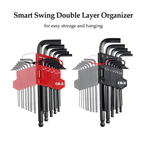 COZ Hex Key Allen Wrenches, 26 Pcs Metric/Inch Ball End Long Hex Tool