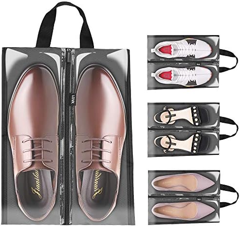 Shoe Bags for Travel,LOVK 4 PCS X-Large Travel Accessories Shoe Bags Transparent Waterproof Nylon Packing Cubes Luggage Organizer with Zipper for Men Women Kids,Toiletry,Gym,Laundry