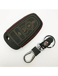 Coolbestda Funda de piel con llave inteligente Funda de piel Funda Llavero de entrada sin llave Accesorios para 2017 Ford Fusion F250 F350 F450 F550 2018 Edge Explorer