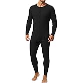 August Alley Men's Thermal Union Suits Long Sleeve One Piece Crew Neck Bodysuit Pajamas Button Down Classic Underwear