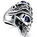 INBLUE Men's Stainless Steel Ring Band Silver Tone Blue Skull Tribal Size13